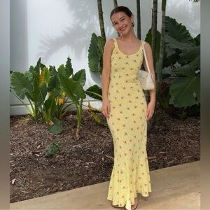 Réalisation Par The Allegra Verona Silk Floral Slip Maxi Dress Yellow Pink S EUC